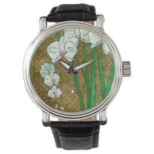 Montre Fleurs blanches et tiges vertes à la frontière Bro