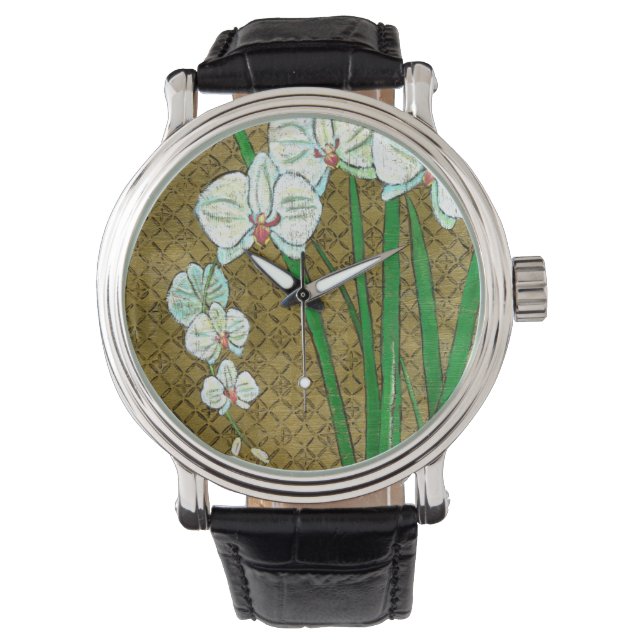 Montre Fleurs blanches et tiges vertes à la frontière Bro (devant)