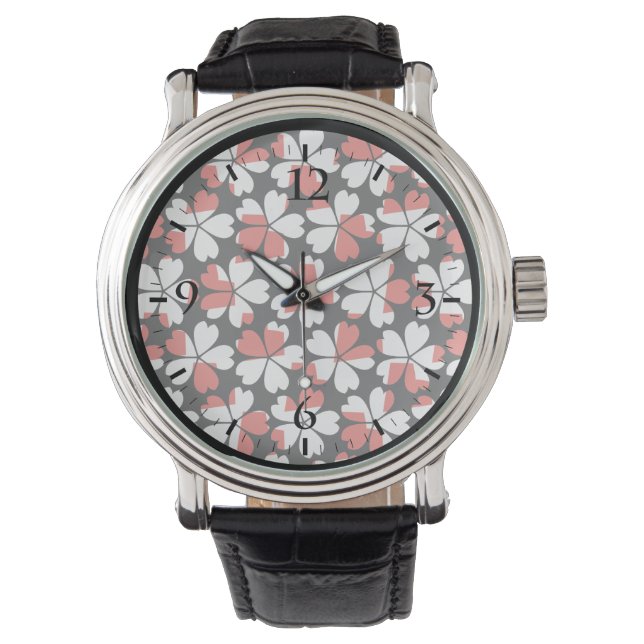 Montre Fleurs blanches rouges mignons motif (devant)