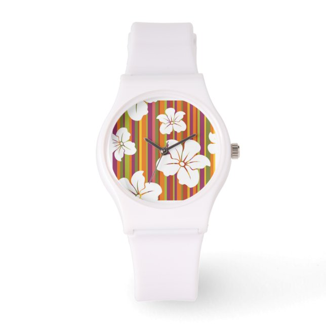 Montre Fleurs blanches sur un arrière - plan rayé (Recto)