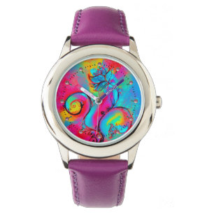 Montre FLEURS BLANCHES turquoise bleu rose jaune