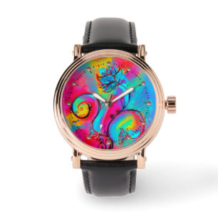 Montre FLEURS BLANCHES turquoise bleu rose jaune