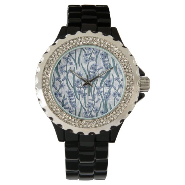 Montre Fleurs Blue Hyacinth sur blanc (devant)