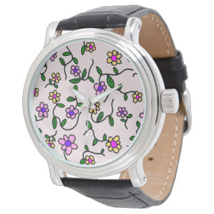 Montre Fleurs Colorées, Motif Floral, Feuillage, Boho