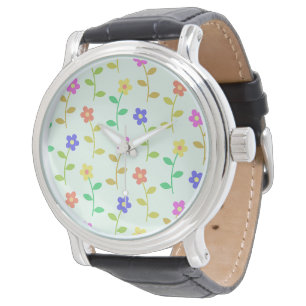 Montre Fleurs Colorées, Motif Floral, Feuillage, Boho