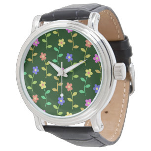 Montre Fleurs Colorées, Motif Floral, Verdure, Boho