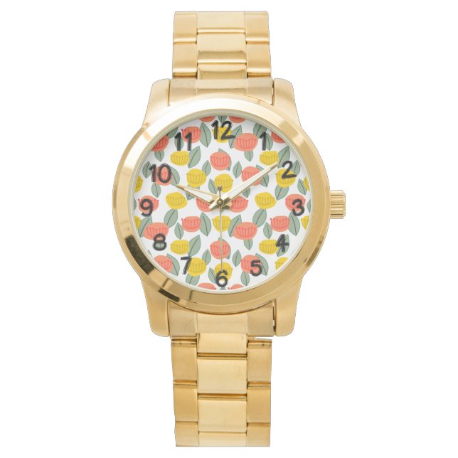 Montre Fleurs corail et or (devant)