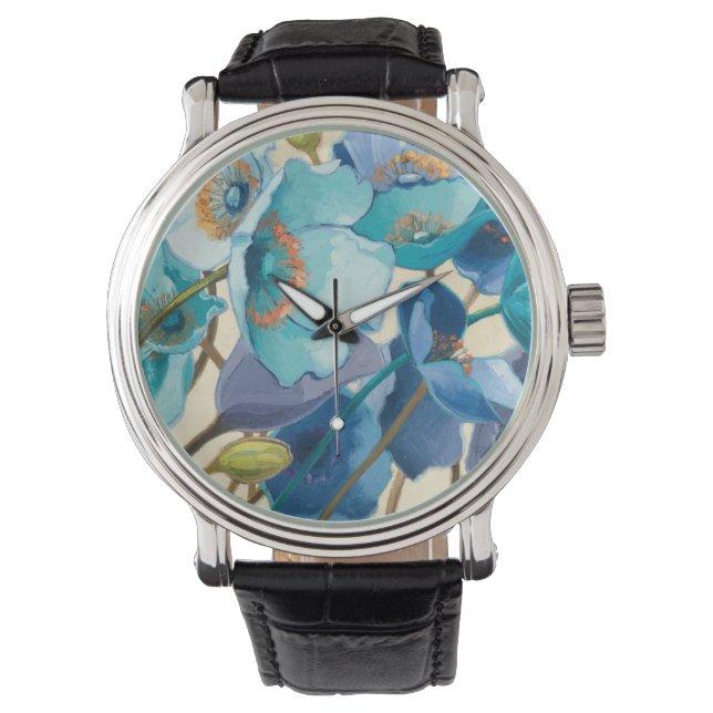 Montre Fleurs dans différentes nuances de violet et de bl (devant)