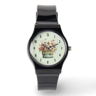 Montre Fleurs dans un pot confortable shabby mignon