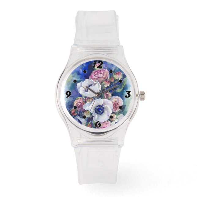 Montre Fleurs d'aquarelle anémone roses d'illustration fl (Recto)