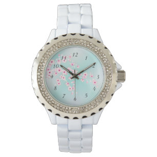 Montre Fleurs de cerises de Parties scintillant turquoise