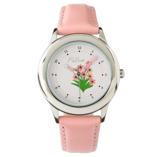 Montre Fleurs de couleur pêche (devant)