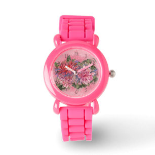 Montre Fleurs de dahlias rose aquarelle
