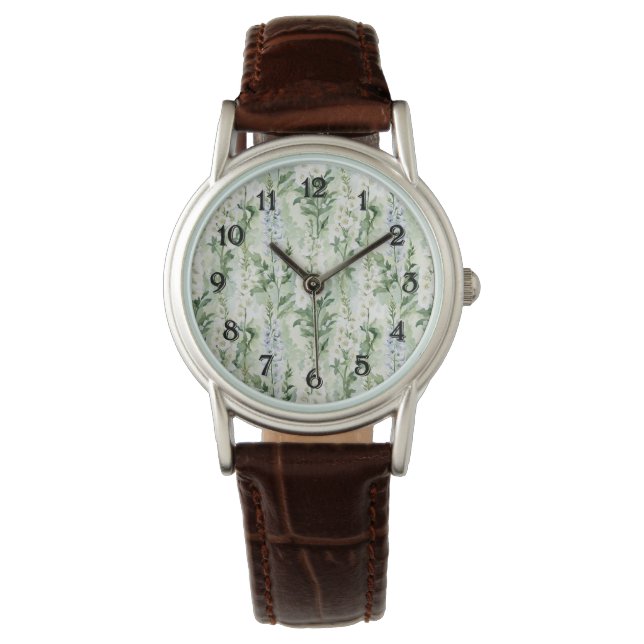Montre Fleurs de Delphinium blanc lavande   (devant)