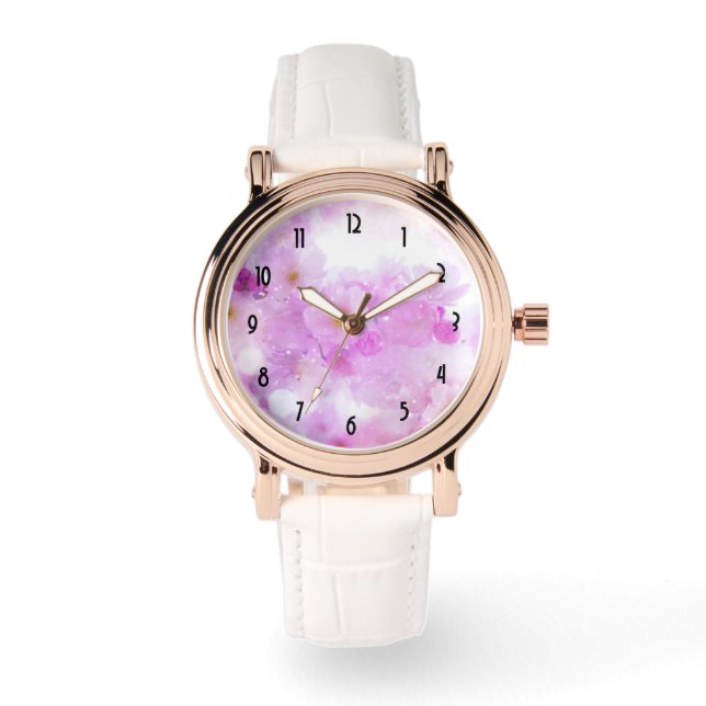 Montre Fleurs de fleurs de cerisier rose (Recto)