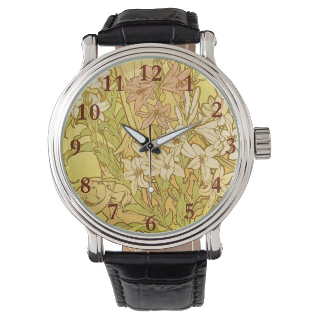 Montre Fleurs de lys Art nouveau d'Alphonse Mucha (devant)
