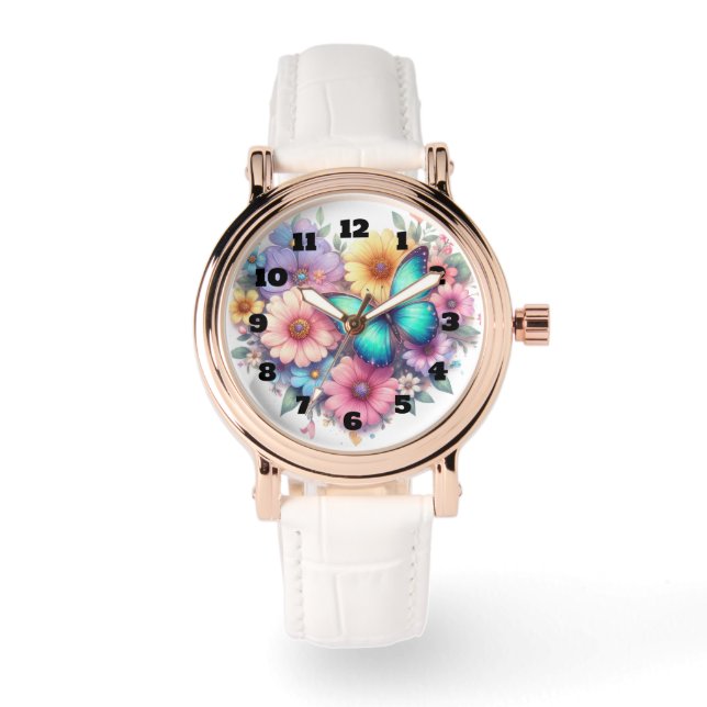 Montre Fleurs de marguerite avec un beau papillon (Recto)