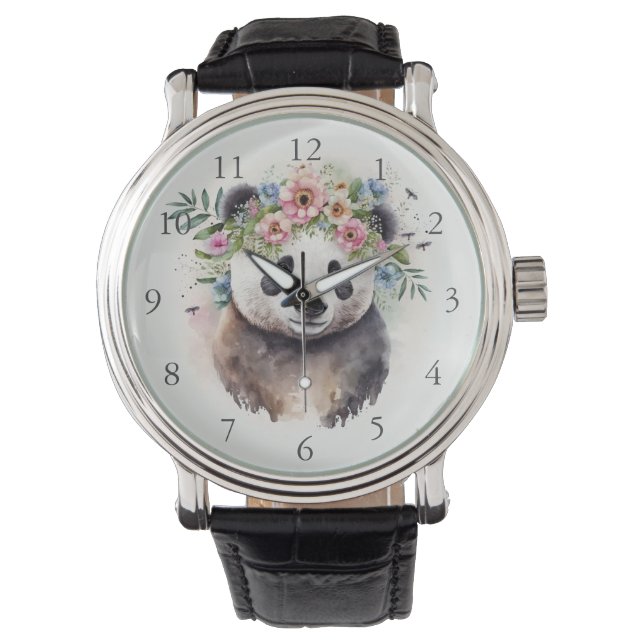 Montre Fleurs de Panda Aquarelle              (devant)