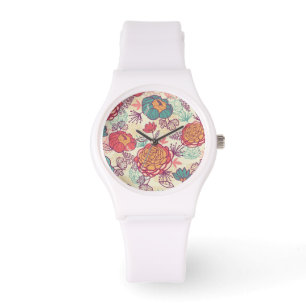 Montre Fleurs de pivoine et motif feuille