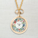 Montre Fleurs de Poinsettia Rouge Joli Noël Floral<br><div class="desc">Cet élégant collier comprend une montre élégante,  entourée d'une floraison fleurie de poinsettias rouges dans un style aquarelle. Plein de charme botanique,  le collier peut être personnalisé avec un nom ou un autre texte comme touche finale.</div>
