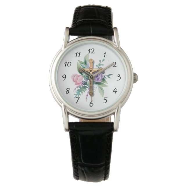 Montre Fleurs de printemps | Crucifix | Religieux (devant)
