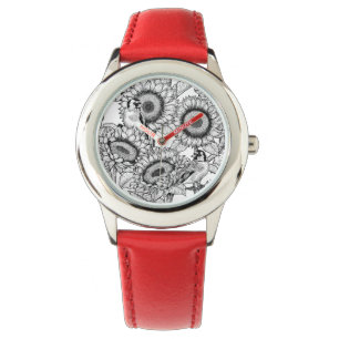 Montre Fleurs de soleil et ailerons en noir et blanc