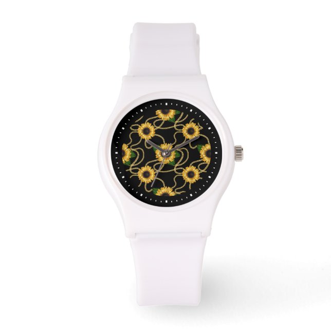 Montre Fleurs de soleil jaunes élégantes Motif élégant su (Recto)