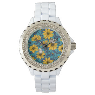 Montre Fleurs de soleil sauvages et crêtes d'or/ jaune