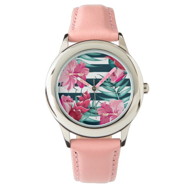 Montre Fleurs d'été exotiques rayées (devant)