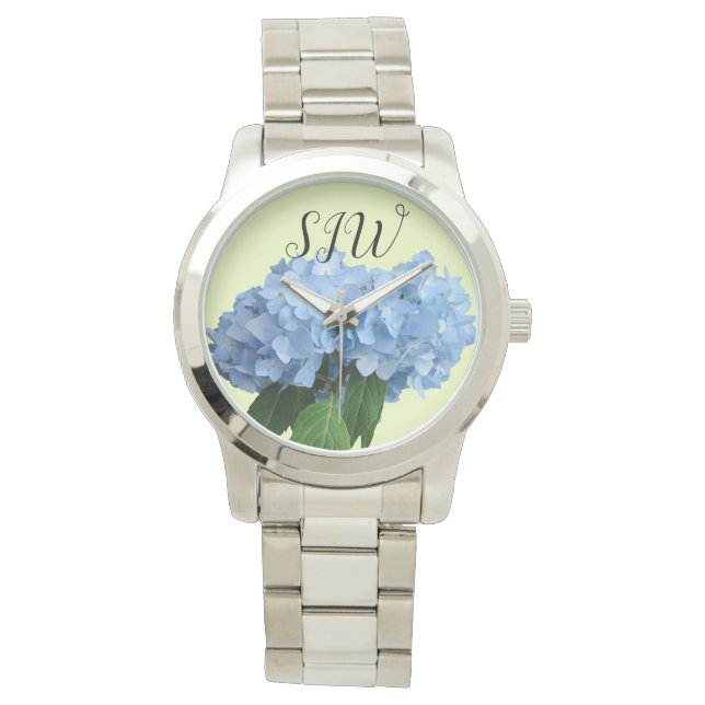 Montre Fleurs d'Hydrangée Bleue Monogrammes Femmes (devant)