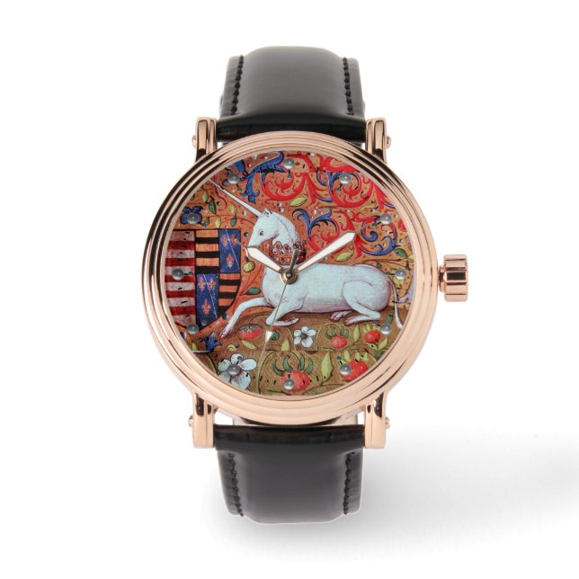 MONTRE FLEURS D'IMAGINAIRES UNICORNES ET MÉDIÉVAUX, MOTIF (Recto)
