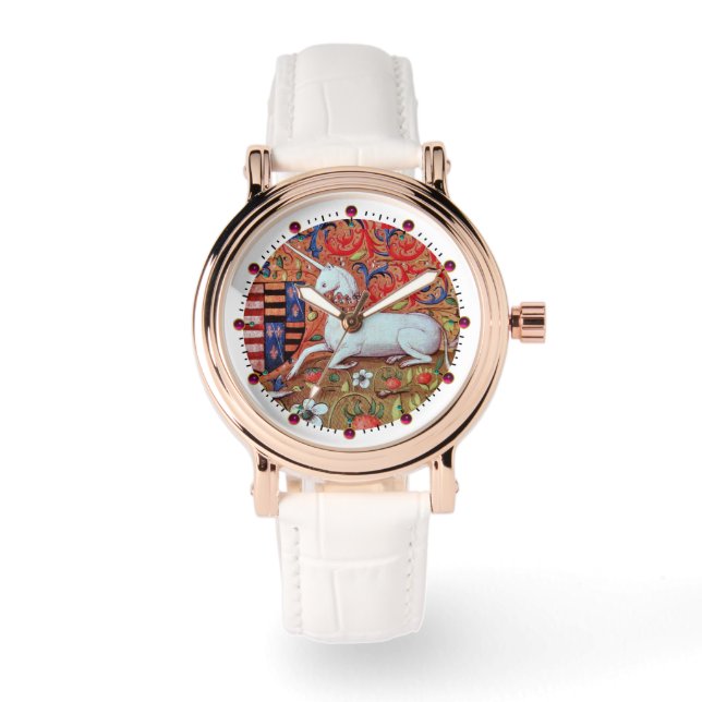 MONTRE FLEURS D'IMAGINAIRES UNICORNES ET MÉDIÉVAUX, MOTIF (Recto)
