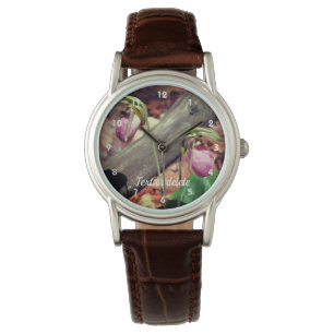 Montre Fleurs d'orchidées de chlipper rose boisé
