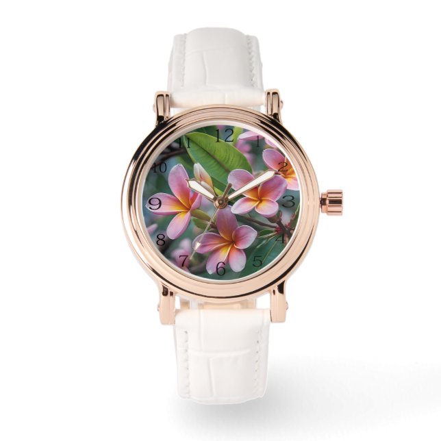 Montre **"Fleurs en fleurs : arbre à fleurs de frangipani (Recto)