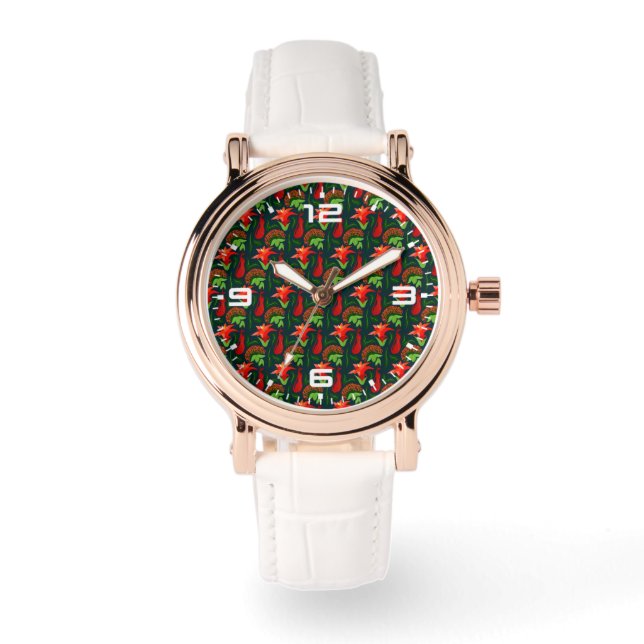 Montre Fleurs Exotiques Colorées Motif de Feuilles (Recto)