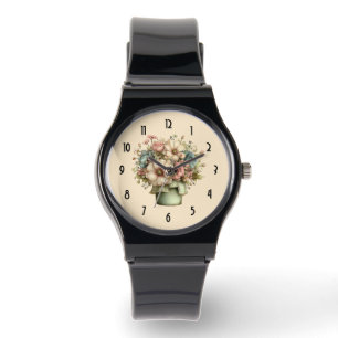 Montre Fleurs Fantaisistes dans un Pot de Fleurs Mignon
