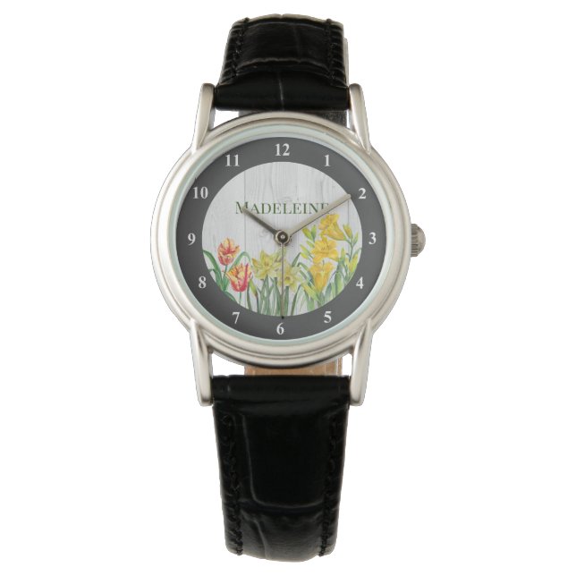 Montre Fleurs Florales Rustiques Aquarelle de Printemps (devant)