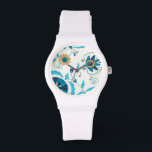 Montre Fleurs Indigo dorées avec Arrière - plan blanc<br><div class="desc">Une Erica J. Vess originale,  dorée fleurs d'indigo reposent sur un arrière - plan blanc. Un tableau simple et subtil que tout le monde aimerait recevoir en cadeau!</div>