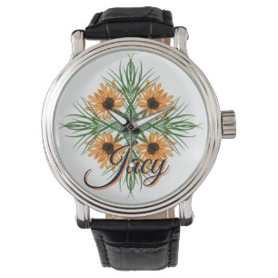 Montre Fleurs jaunes Nom Fête des Mères