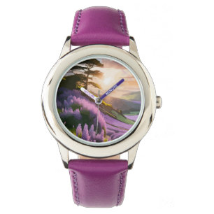 Montre Fleurs Lilac fleurissent sur la colline au soleil 