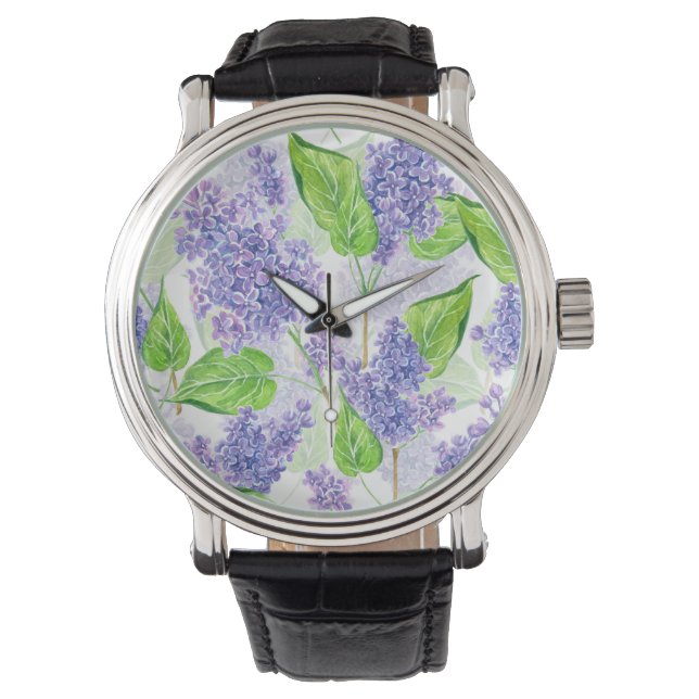 Montre Fleurs lilas aquarelles (devant)