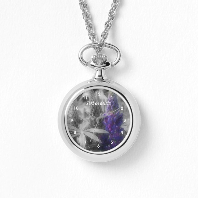 Montre Fleurs Lupines En Noir Et Blanc Personnalisées (Recto)
