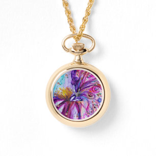 MONTRE FLEURS MORTES BLANCHES EN ROSE, PARKLES D'OR