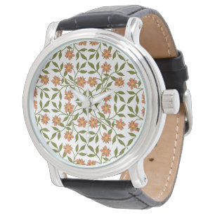 Montre Fleurs oranges, motif floral, verdure, Boho