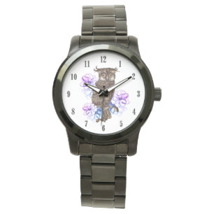 Montre Fleurs pourpres de Chouette Brown 