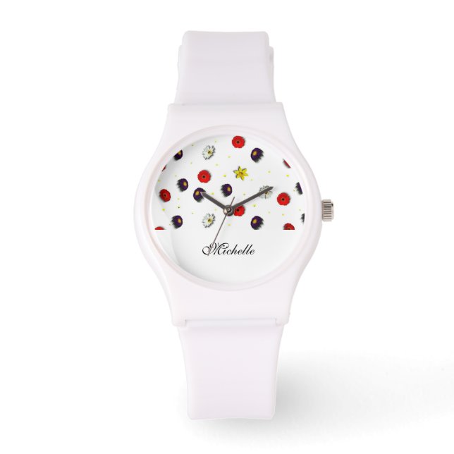 Montre Fleurs printanières décoratives personnalisées bla (Recto)