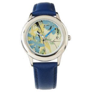 Montre Fleurs rétro (bleu et jaune)