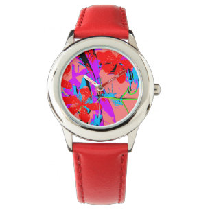 Montre Fleurs rétro rose