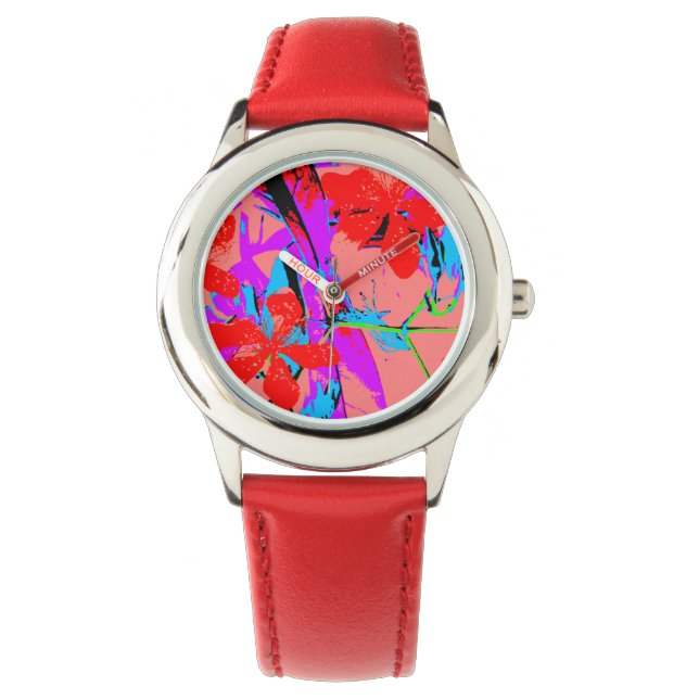 Montre Fleurs rétro rose (devant)