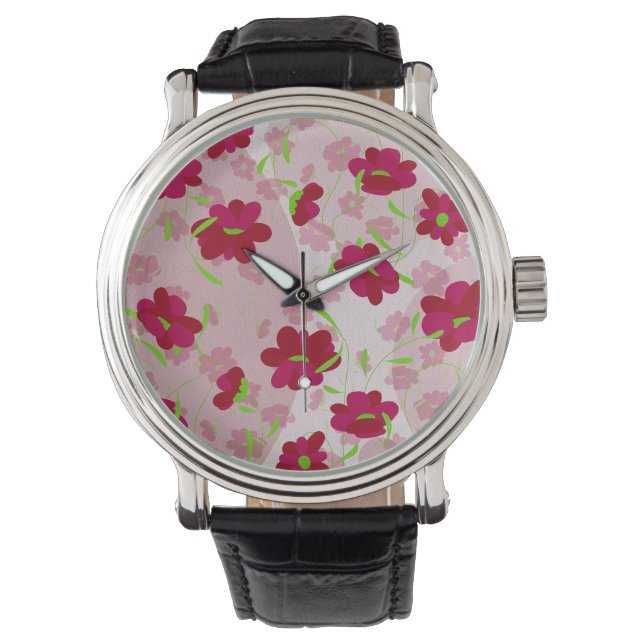 Montre Fleurs roses et rouges - Floral (devant)